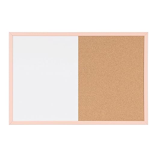 MasterVision Pastel Combo Bulletin and Dry Erase Board, 36" x 24", Salmon Pink Frame, Decorative Magnetic Whiteboard and Cork Board, Wall Décor for Home, Office, Dorm, or Classroom
