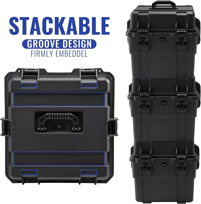 Stackable Vinyl Record Storage Case Box Holds 110 Records | High-Density Protective Foam | Hard Shell Storage Crate with Lid & Handles | Valuable LP Albums Organizer Cases Collection 7/10/12 Inch