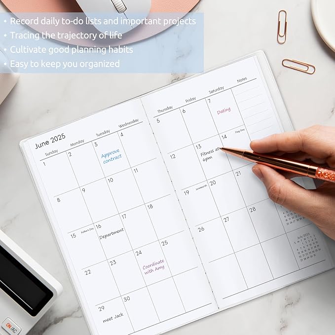 KONVINIT Pocket Calendar 2025-2027, Monthly Planner 2025-2027 - 3.7" x 6.7" - Runs from July 2025 Until December 2027, 2026 Pocket Calendar with PVC Cover for Organizing & Planning