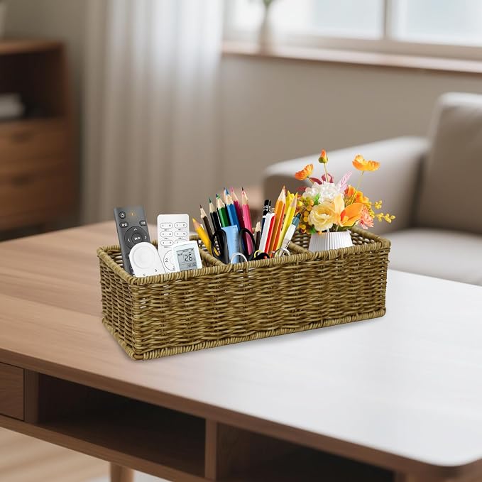 Remote Control Holder with Compartments, Multi-Slot Desk Organizers for Office Supplies, Pen Organizer for Desk,Makeup Brush Holder, Modern Stationary Organizer for Living Room or Home Office