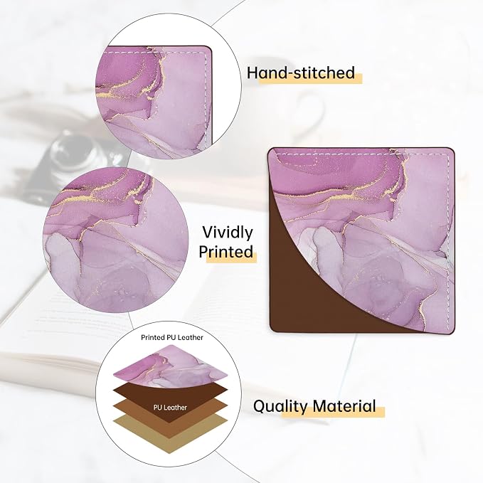 2 Pack Leather Pink Marble Book Corner Bookmark, Durable Handmade Reading Accessories - Gifts for Readers, Women, Men, Teachers, Students
