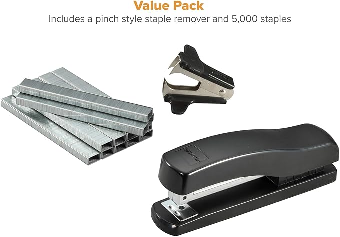 Bostitch Office Desktop Stapler Value Pack, 20 Sheet Capacity, Opens for Tacking, includes 5,000 Staples & Staple Remover, Black