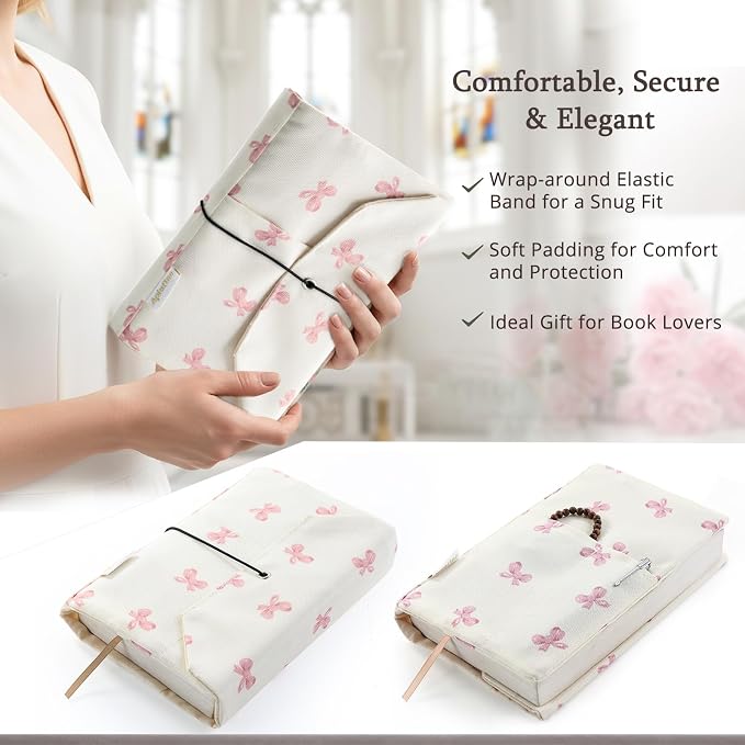 Aplufine Adjustable Fabric Book Cover with Elastic Band, Washable Reusable Book Sleeve for Hardcover Books, Textbooks, Novels & Journals, Book Protector with Pocket & Bookmark,Book Gift