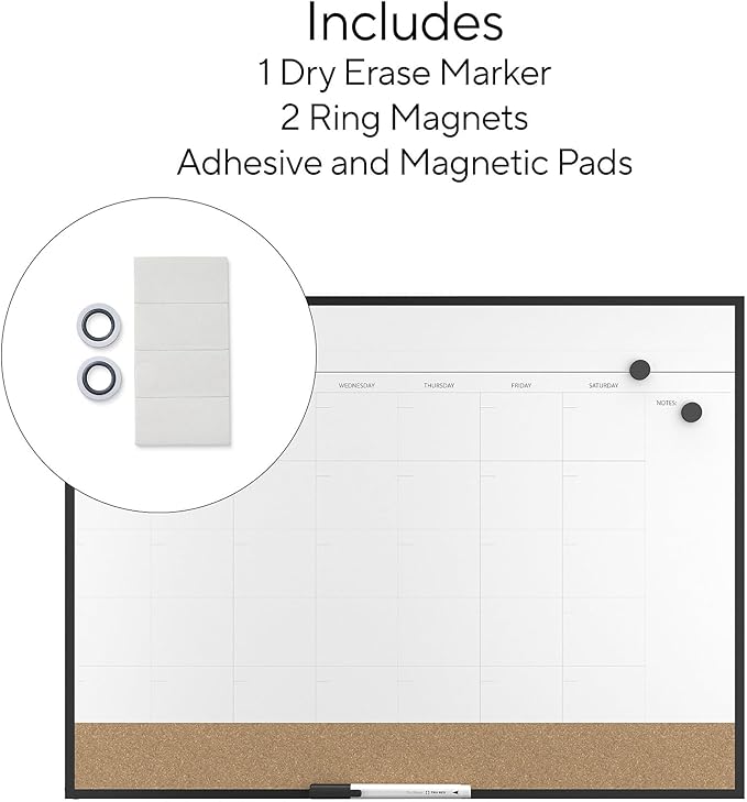 TRU RED Magnetic Steel Dry Erase Combo Board, Black Aluminum, 17-inch x 23-inch