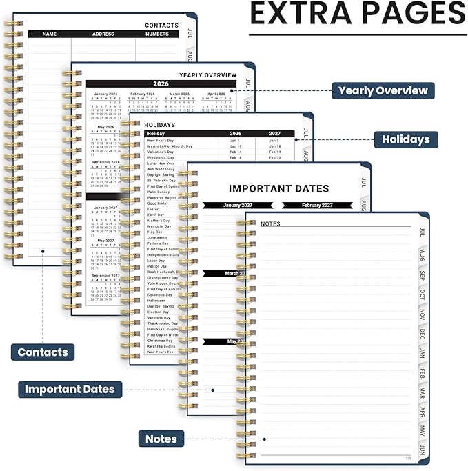 Planner 2026-2027 for Women & Men, Set of 3, Academic Monthly and Weekly Calendar Planner, Jul 2026 - Jun 2027, A5 (6.3" x 8.5"), Teacher Student Planning Book with Tabs, Ideal for Office School Supplies - 3 Navy Blue
