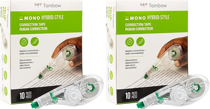 Tombow 68721 MONO Hybrid Correction Tape. Easy To Use Applicator for Instant Corrections,(Pack of 20)
