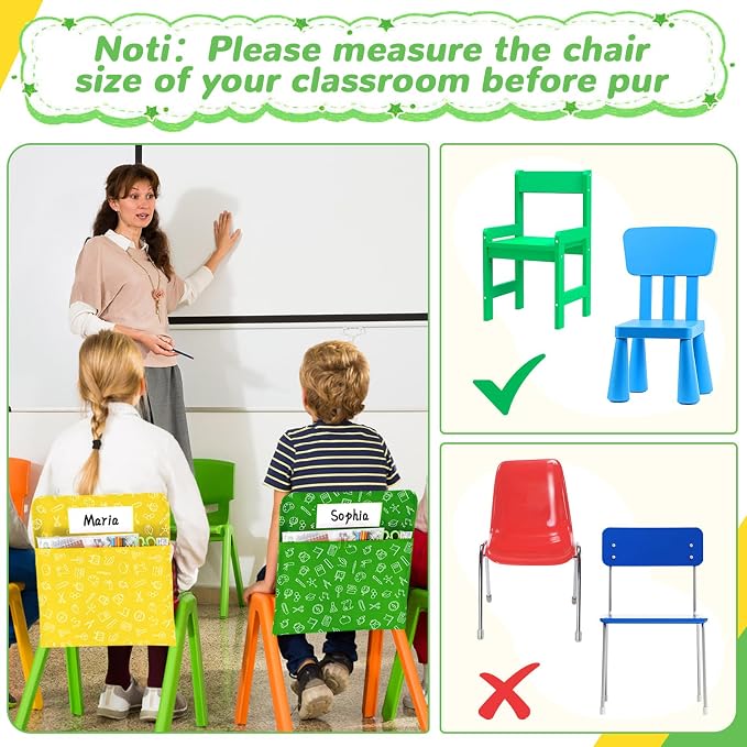 gisgfim 24 Pcs Chair Pockets for Classroom 17 x 20 Inch Colorful Stationery s with Name Tag Chairback Pouch Bag Organizer for Student Elementary School Daycare Supply
