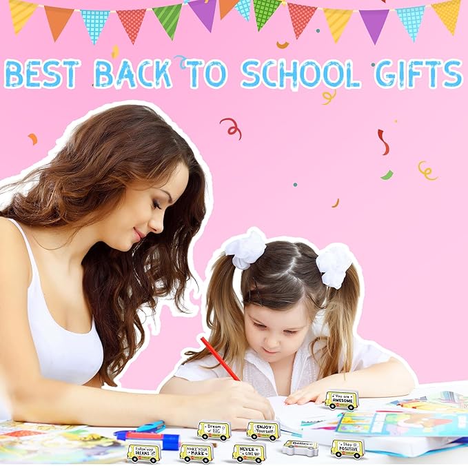 50 Pcs Erasers Bulk Inspirational Bus Erasers Cute Mini Motivational Gifts for Prizes Homework Rewards Supplies Office Supplies