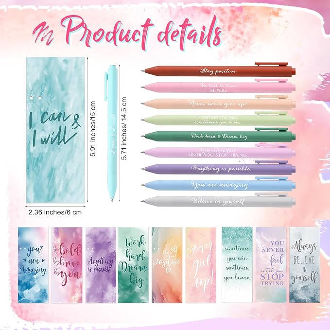 Quelay 30 Set Motivational Employee Appreciation Gifts Bulk Inspiring Quote Bookmarks Inspirational Pens for Women Team Building Gifts Thank You Gift for Nurse Coworker Staff Office(Inspirational)
