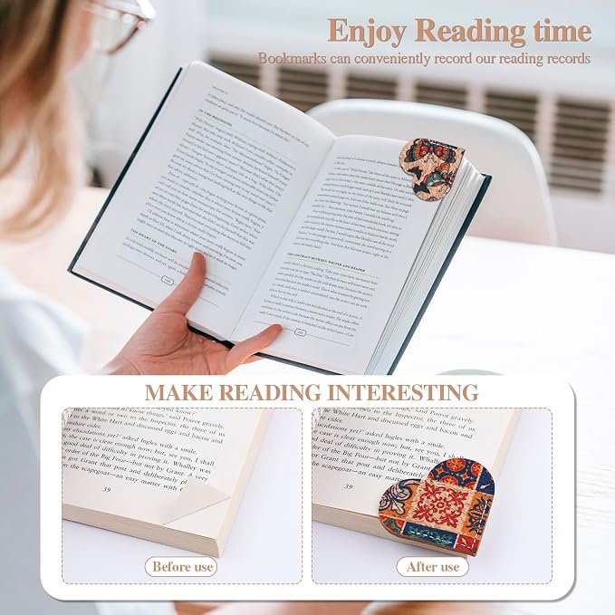 Leather Heart Bookmarks, Handmade Corner Page Book Marks, Page Markers, Gifts for Book Lovers & Reading Accessories (8 in 1)