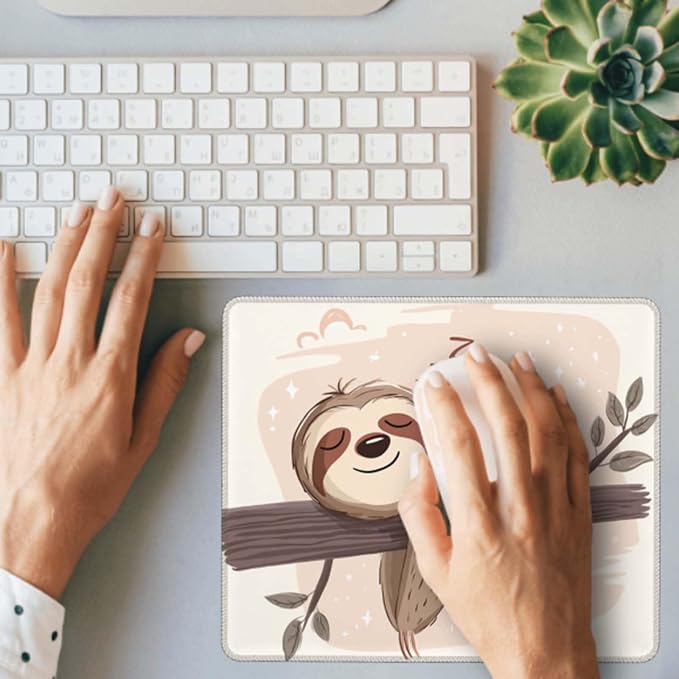 Voltique Mouse Pad Small Desk Mat, Sloth Computer Mousepad with Stitched Edges Non-Slip, Keyboard Mouse Pad for Desktop Office Desk Accessories