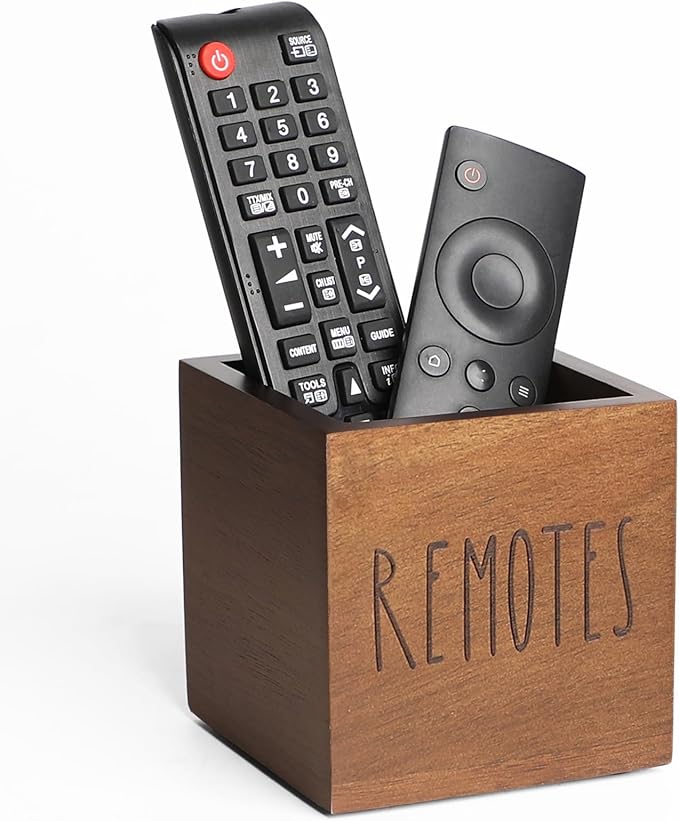 LBEMEY Acacia Wood Remote Control Holder, TV Remote Holder, Remote Organizer for Table,Home,Living room, bedroom for Wooden Remote Box (Brown, S,for 2 or 3 Remote Controls)