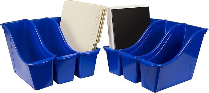 Storex Small Book Bin, Linking Storage Bin, Dry Erase Surface, 11.75" x 8.5" x 4.5" STEM Blue 6-Pack