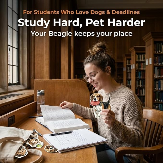 Beagle Magnetic Bookmarks Set of 8 – Cute Dog Bookmark Clips, Funny Dog Page Markers with Playful Poses, Magnetic Book Marks for Dog Lovers, Animal Bookmarks Gifts for Dog Moms & Women