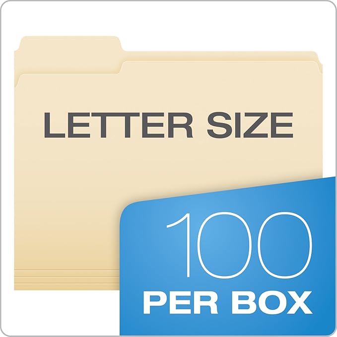 Pendaflex Reinforced Tab File Folders, Letter Size, Manila, 1/3-Cut, 100 Per Box (R752 1/3) (Pack of 5)
