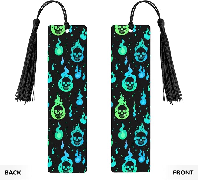 Magic Skull 5pcs Wood Bookmarks with Tassel for Planner Reading Book Lovers Accessory Readers Men Women 4.6 X 1.2 Inch