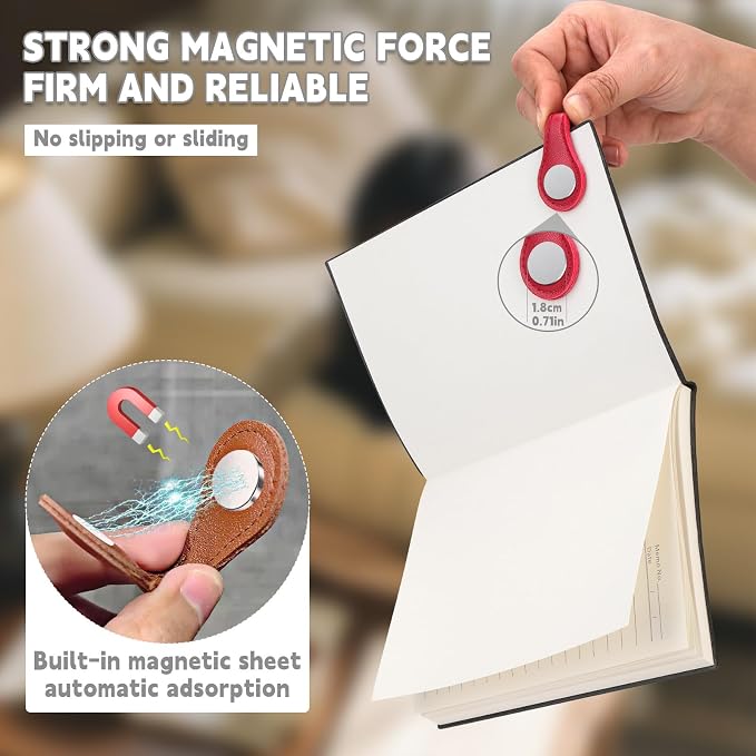 2PCS Magnetic Bookmarks, Leather Magnetic Bookmarks for Women Men, Double-Sided Magnetic Book Mark Clip for Book Lovers Readers Teachers Students