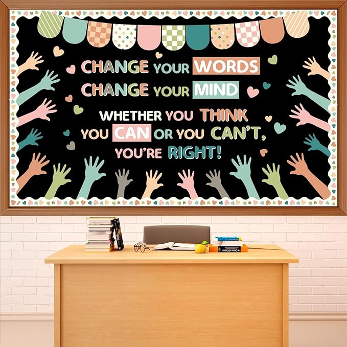 Growth Mindset Bulletin Board Set Motivational Inspirational Themed Classroom Bulletin Board Decorations Change Your Mindset Cutouts Decorations for Back to School Office Home Decor Wall Door