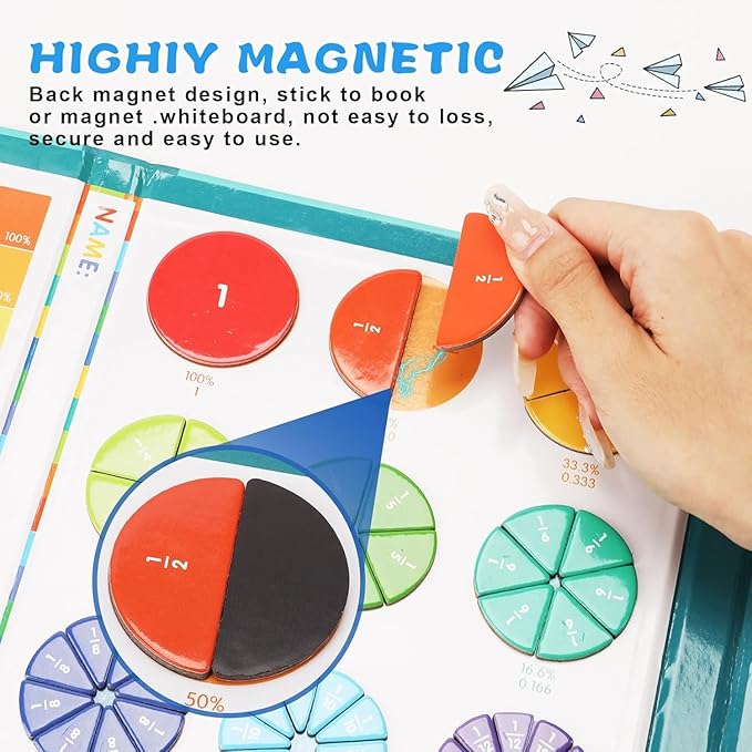 Ducational Highiy Magnetic Fraction Educational Puzzle,Magnet Montessori Fraction Puzzle for Hands and Brain Use，Teaching Aid for Classroom Homeschool