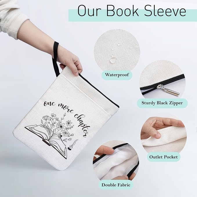 Book Sleeve for Book Lovers, Just One More Chapter Paperback Sleeve with Zipper and Front Pocket for Librarian Lovers, Book Cover for paperbacks 9 x 12 Inch, Bookish Group Club Gifts for Women
