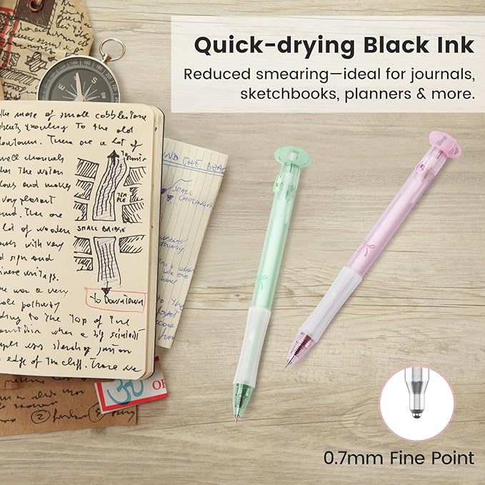 Hiacry 9 Pcs Flower Gel Pens, Black Ink 0.7mm Fine Point, Aesthetic Cute Flower Design, Quick Dry & Smooth Writing Retractable Pens for Journaling, School, Office Supplies, Gifts for Women