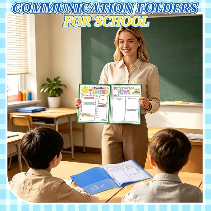 12 Pcs Take Home Folders for Elementary Students,Back to School 2 Pocket Folders with Clear Front Pocket 4 Inner Pockets,Plastic Parent Teacher Communication Folder 11.81 x 9.45 Inch (Mixed Color)