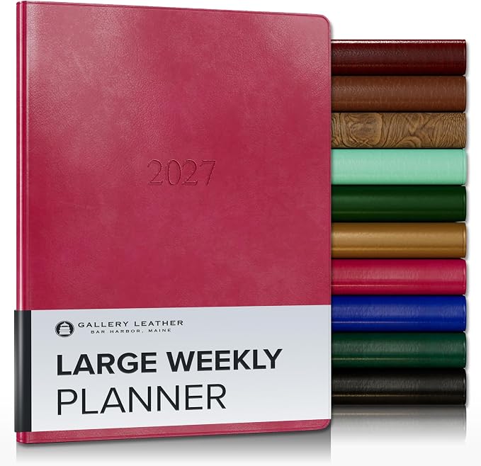 Gallery Leather Large Weekly Monthly Planner 2027, Elegantly Bound Calendar Planner and Notebook with Stylish Gold-Gilded Page Edges, 12 Months - Acadia Wild Rose - 9.75x7.5"