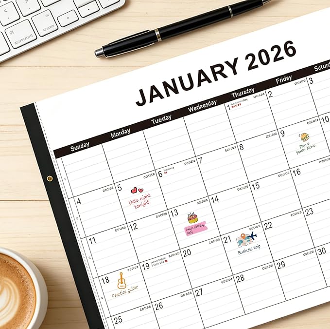 Desk calendar 2026-2027 22x17 paper – Desk Top Calendar 2026 with plastic cover