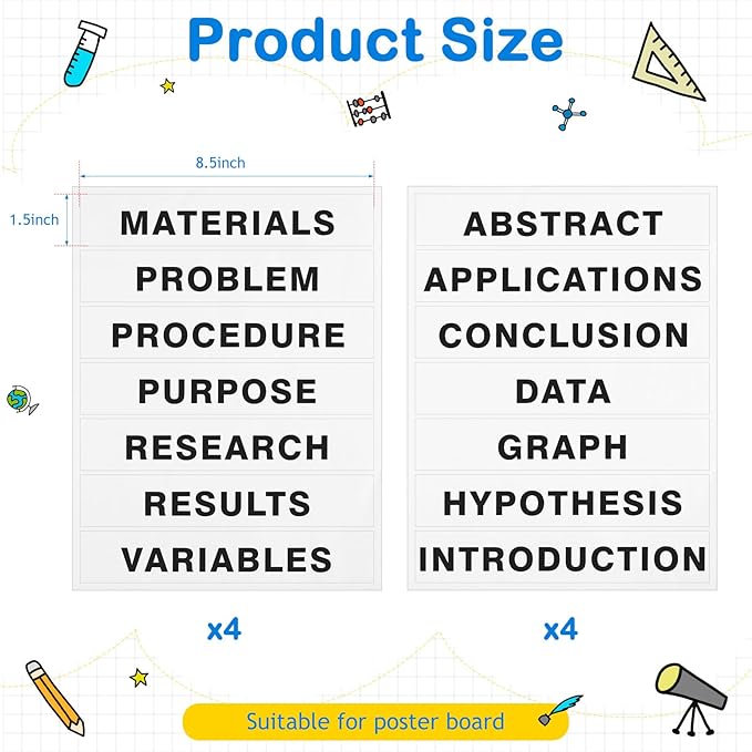 Lewtemi Self Adhesive Presentation Science Fair Subtitles Display Boards for Classroom Office Science Fair Titles Supplies(8 Set)