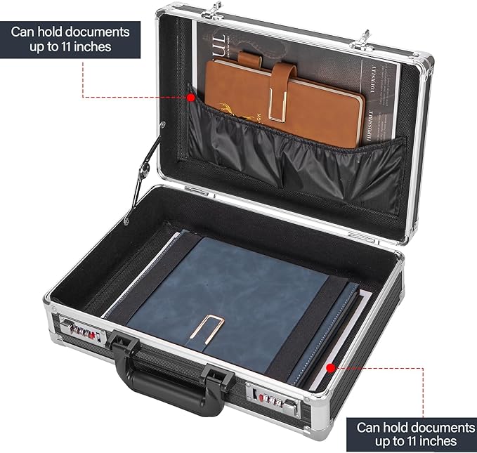 LOCKCURX File Organizer Storage Box - 14.2 x 9.4 x 4.5 Inch Medium, Portable Locking Storage Totes with Dual Combination Locks for Cash, Documents & Valuables - Black