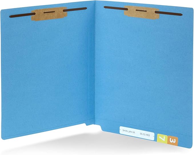 Blue Summit Supplies 50 Blue End Tab Fastener File Folders - Reinforced Straight Cut Tab - Durable 2 Prongs - Organize Standard Medical Files, Receipts, Office Reports - Letter Size, Blue, 50 Pack