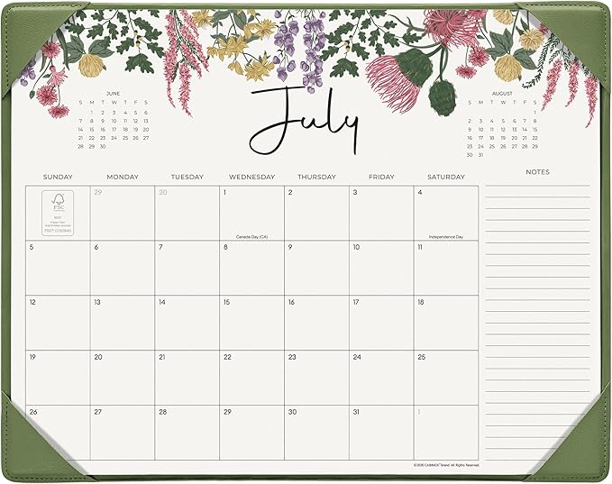 Cabbrix Desk Calendar 2026 with Desktop Mat, Desk Pad Calendar 15"x 12" From July 2026 to December 2027, Desk Calendar for Home Office and School, Easy Planning, Green