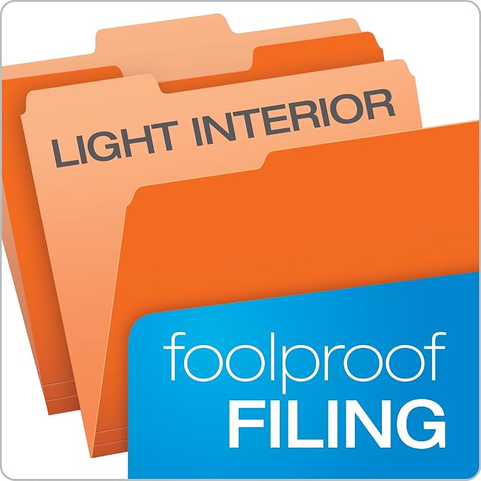 Pendaflex Colored File Folders, 100 Pack, Letter Size (8.5" x 11"), Durable Orange Folders, 3 Tabs for Easy Labeling, Colorful School, Office & Home Document Organization