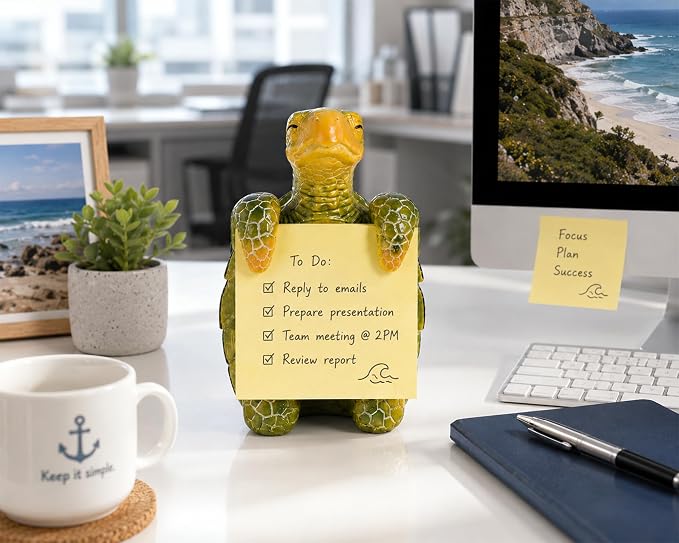 Sea Turtle Sticky Note Holder with 100 Sheets 3x3 Pop-Up Notes, Handmade Resin Sea Turtle Desk Decor for Office, Home & Classroom, Coastal Beach Gift for Women, Teachers & Ocean Lovers - Green
