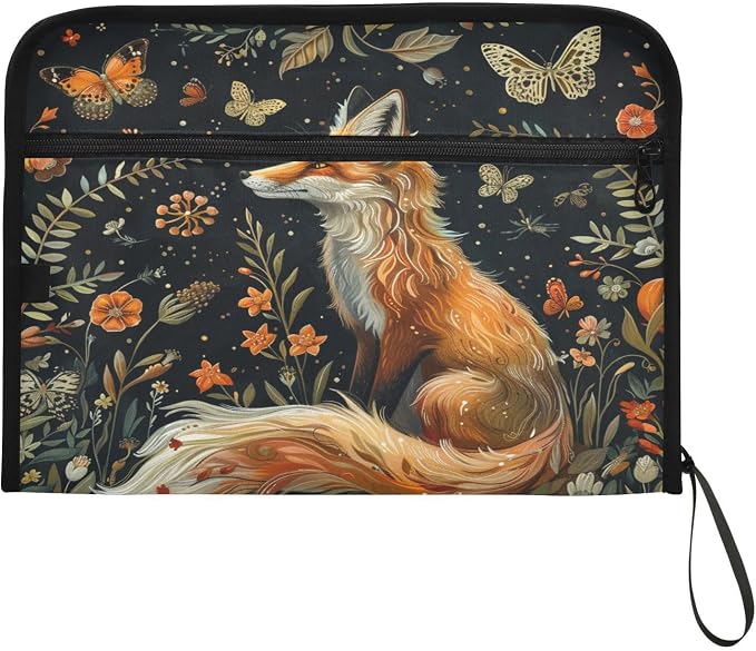 ALAZA Vintage Fox Butterfly Flowers Expanding Filing Folder, 13 Pockets Expandable Document Organizer Folder with Zipper Closure for Home Office A4 Letter Size Paper Document