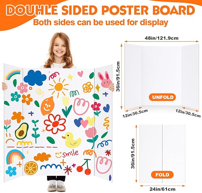 TUXITA Trifold Poster Board,24 Pack 36" x 48" Large White Corrugated Poster Boards,Science Fair Display Boards,Project Boards Perfect for School Projects, Event Displays and Business Presentations