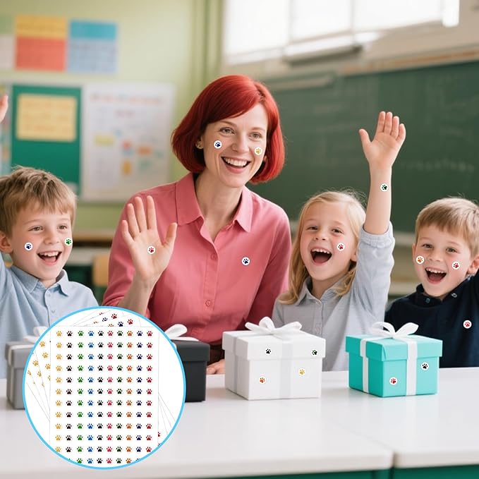 6000 Pieces Paw Print Stickers, Puppy Paw Prints Stickers, Round Dog Paws Print Decals Colorful Mini Incentive Reward Sticker for Kids, Behavior Chart Sticker for Students Teachers Classroom Supplies