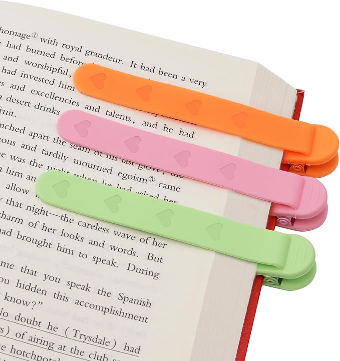 SMUK 3Pcs Heart Bookmarks for Women, Automatic Silicone Book Marks for Book Lovers Girls Men, Cute Page Markers Bookmarkers Reading Gifts