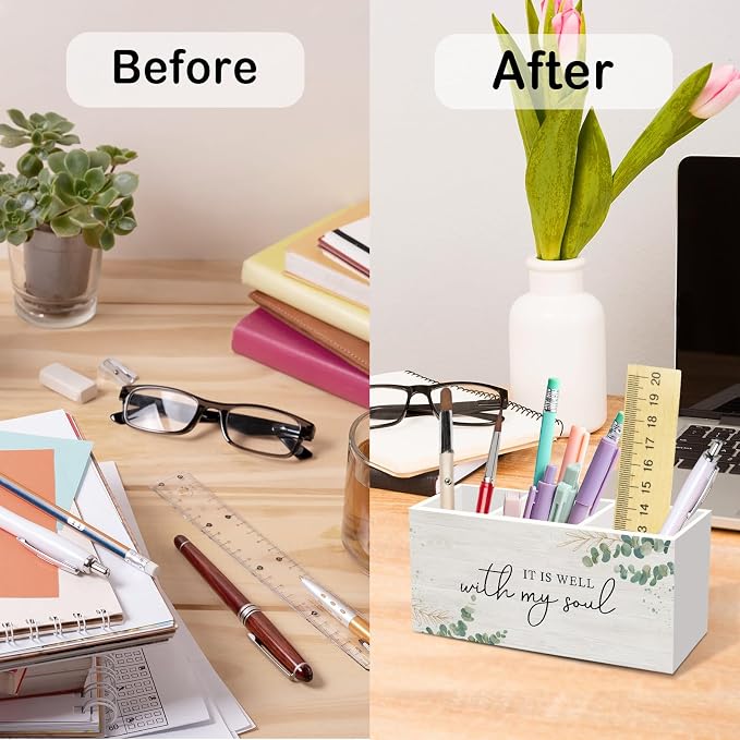 It Is Well with My Soul Pen Pencil Holder for Desk, Sage Christian Office Desk Accessories Decor, Sage Green Christian Motivational Pen Holders Organizer for Farmhouse Home Classroom Bathroom
