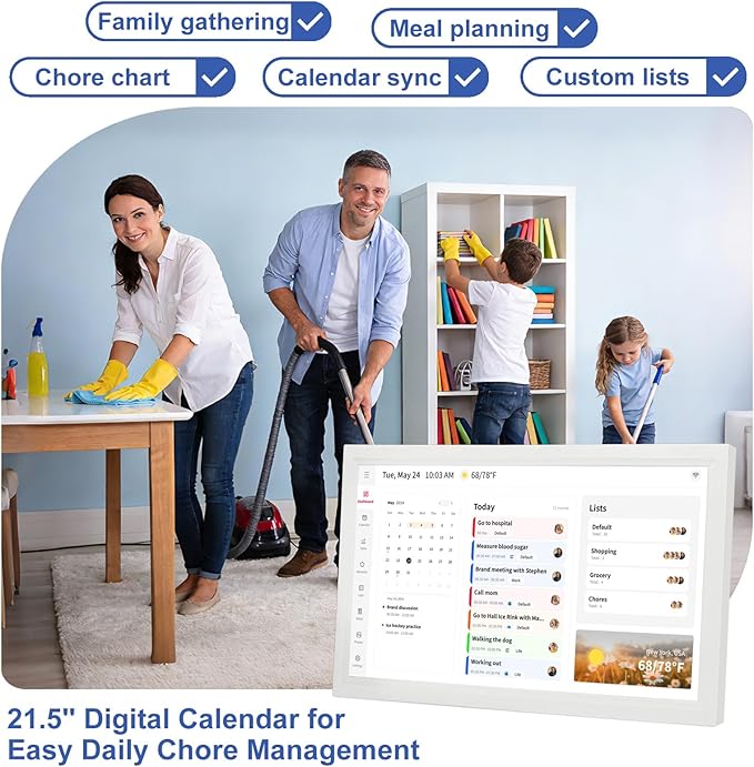 Whale Framely 21.5 Inch Large Digital Wall Calendar, Smart Family Schedule & Chore Chart, IPS FHD Touchscreen Wall Planner with Auto-Rotate, Wall Organizer, Gift for Women/Mom