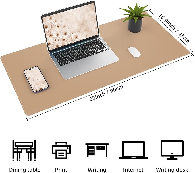AFIING Cork Desk Mat, Dark Apricot, 35.4" x 17",Desk pad Protector | Dual-Sided Cork & PU Leather, Large Mouse Pad, Non-Slip & Waterproof