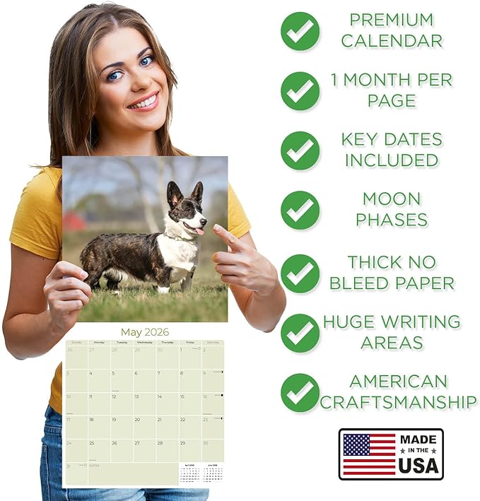 Corgi Calendar 2026 by MegaCalendars – Monthly Dog Breed Wall Calendar, Made in USA