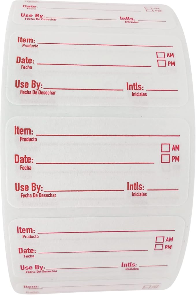 2x1 Dissolvable Food Labels, 1000 Label Stickers, Bottle Labels for Storage Bins, Sticker Labels for Food containers, (1000, Red)