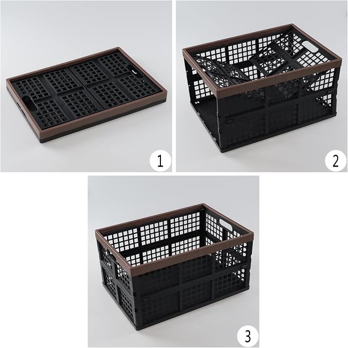 Hespama 4-Pack 42 L Plastic Collapsible Storage Crate, Folding Milk Crate | Stackable Storage Basket, Foldable