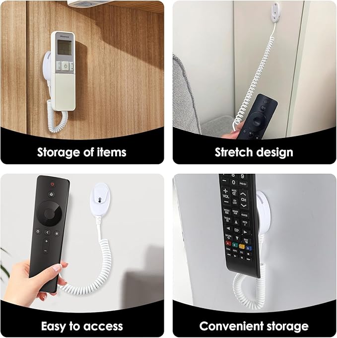 Magnetic Remote Leash Control Holder with Security Cable, Retractable Tidy Anti-lost Rope Organizer Easy Installation Stable Suitable for Projector TV Fan and Air Conditioner Remotes (4Pcs White, L)