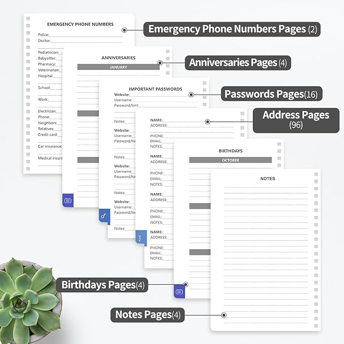 Address Book with Alphabetical Tabs-Address and Password Book for Seniors - Hardcover Spiral Bound Phone Book- Record Contacts, Website Login Passwords, Special Days -5.7" x 7.7", Black