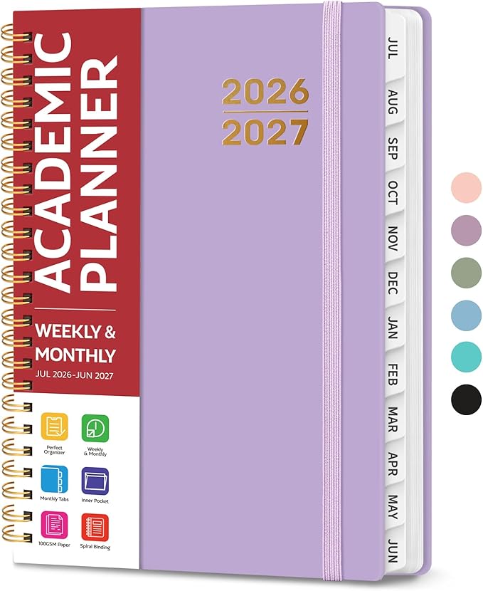 Planner 2026-2027 for Women & Men, Academic Monthly and Weekly Calendar Planner, Jul 2026 - Jun 2027, A5 (6.3" x 8.5"), Teacher Student Planning Book with Tabs, Ideal for Office School Supplies - Lilac Purple