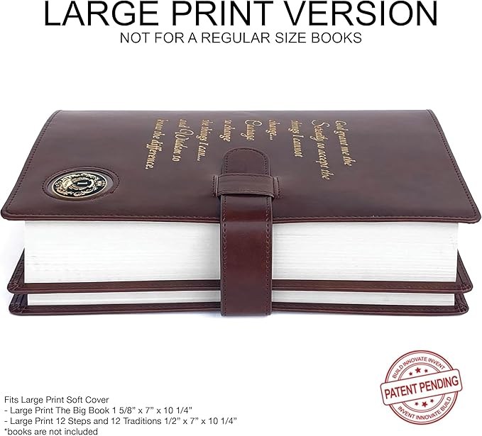 GALILEO® Large Print Double AA Big Book Cover & 12 Steps & 12 Traditions | PU Leather | AA Book Covers for Hardcover | AA Gift | Alcoholics Anonymous | Serenity Prayer (Large Print/Brown)