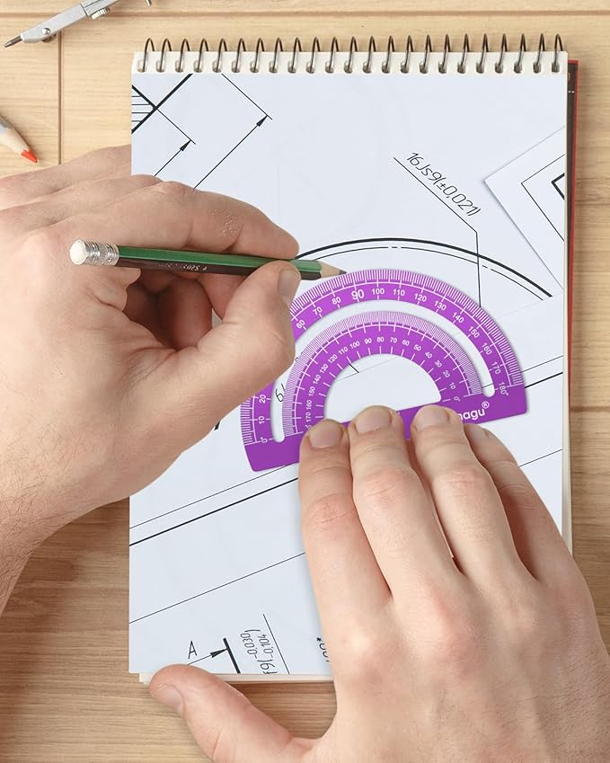 Honagu Triangular Ruler Set, 4 Pieces Aluminum Alloy Ruler, Metal Drafting Ruler, Geometric Protractor for Students,Teacher, Draftsmen, Engineers,Gift Stocking Stuffers for Kids(15cm/5.9inch, Purple)