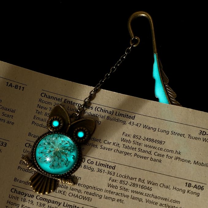 Jeffdad Fantasy Luminous Glow in The Dark Bookmark Gifts for Women Girls - Bronze Owl & Butterfly